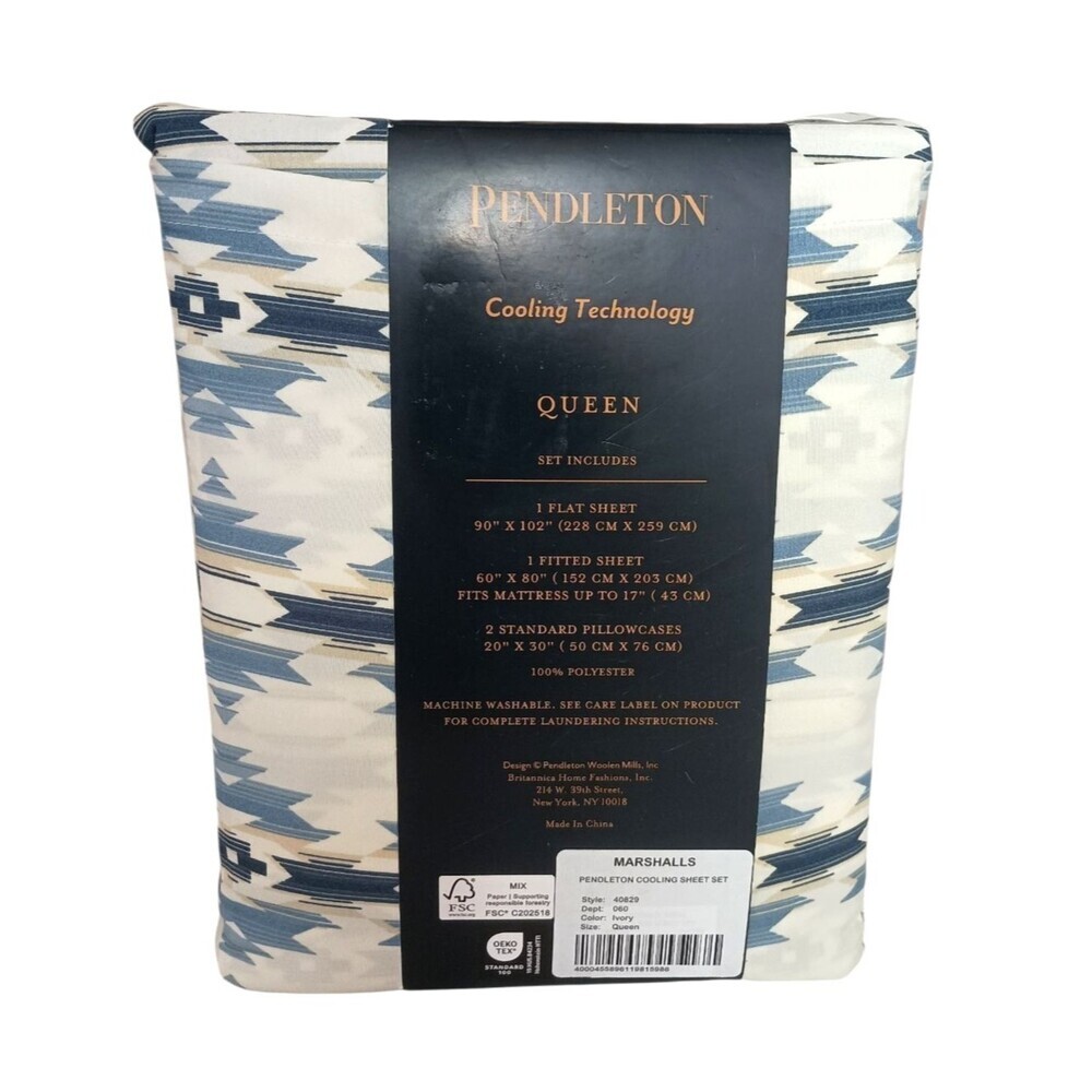 Pendleton Queen Size Sheet Set Cooling Technology Moonlit Mesa Blue Aztec - Picture 6 of 6